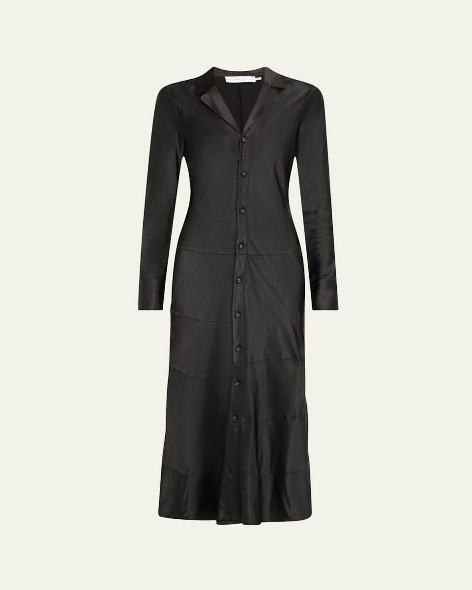 Amelie Satin Button-Front Midi Dress